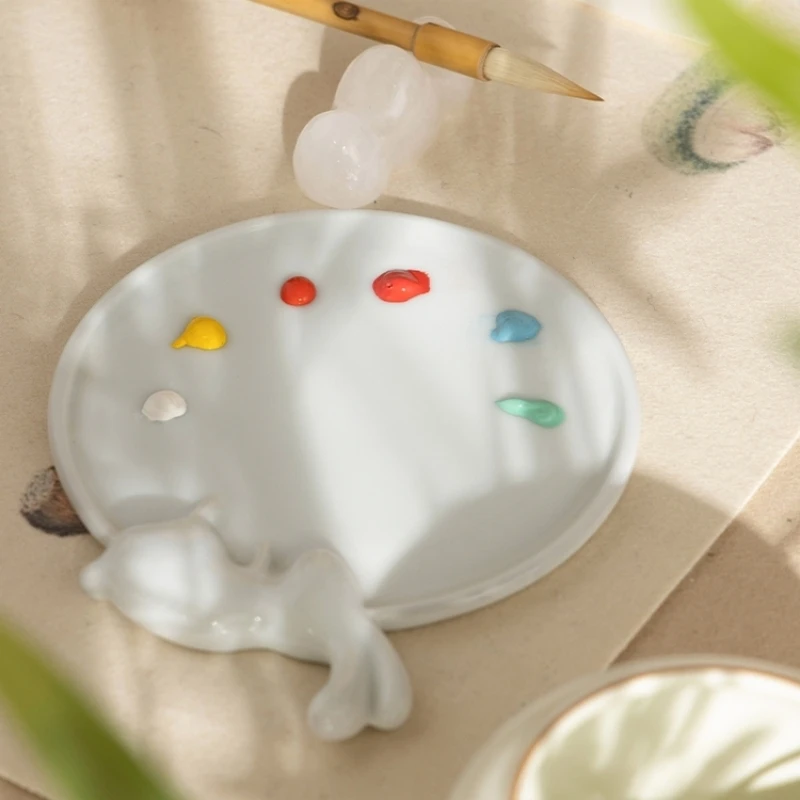 Moon Rabbit Ceramic Palette Chinese Painting Palette Penholder Jade Rabbit Ink Slab Pen licking Painting Art Paint Disks