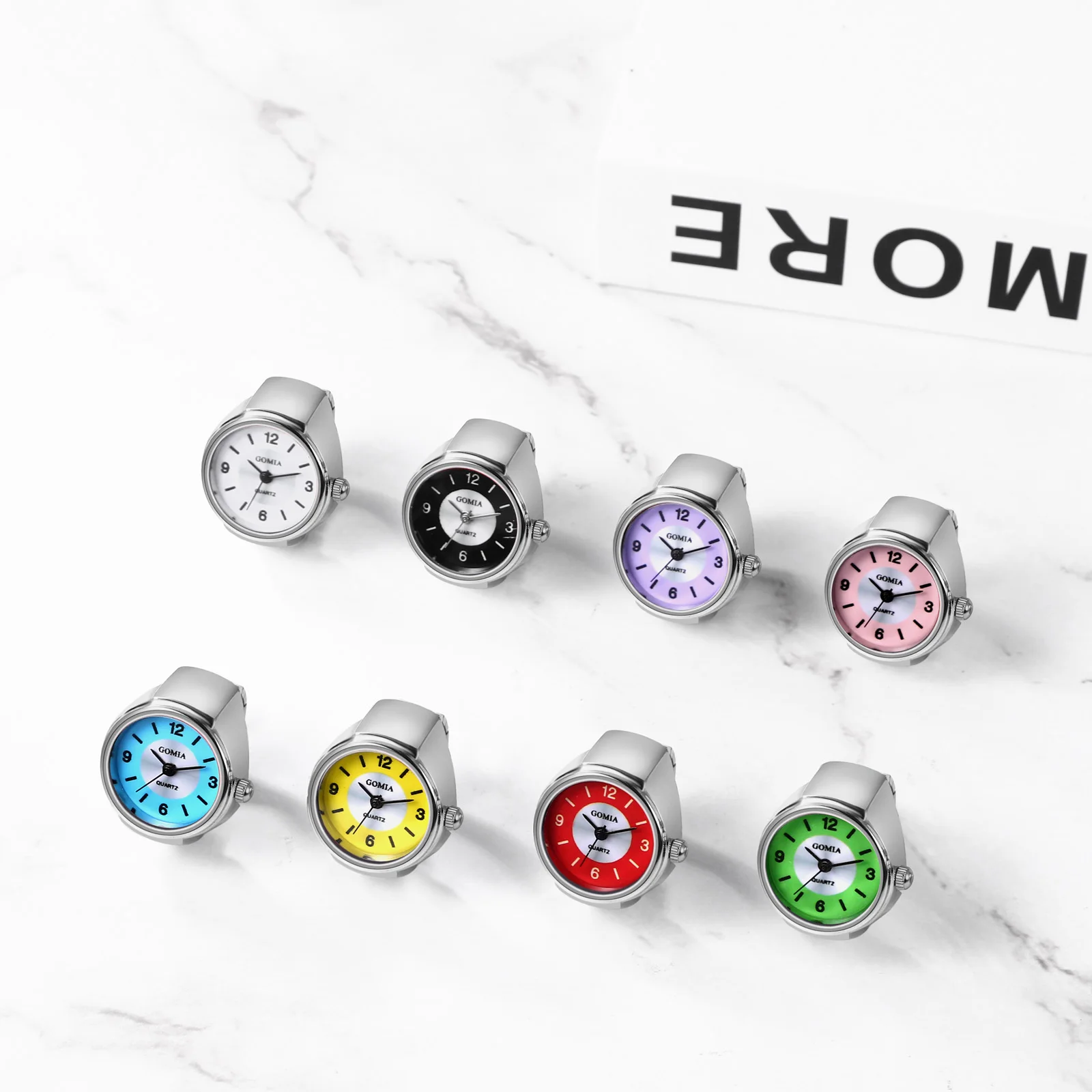 LANCARDO Fashion Cute Circular Dial Quartz Analog Finger Ring Watch Creative Elastic Band Stainless Steel for Women Men Couple