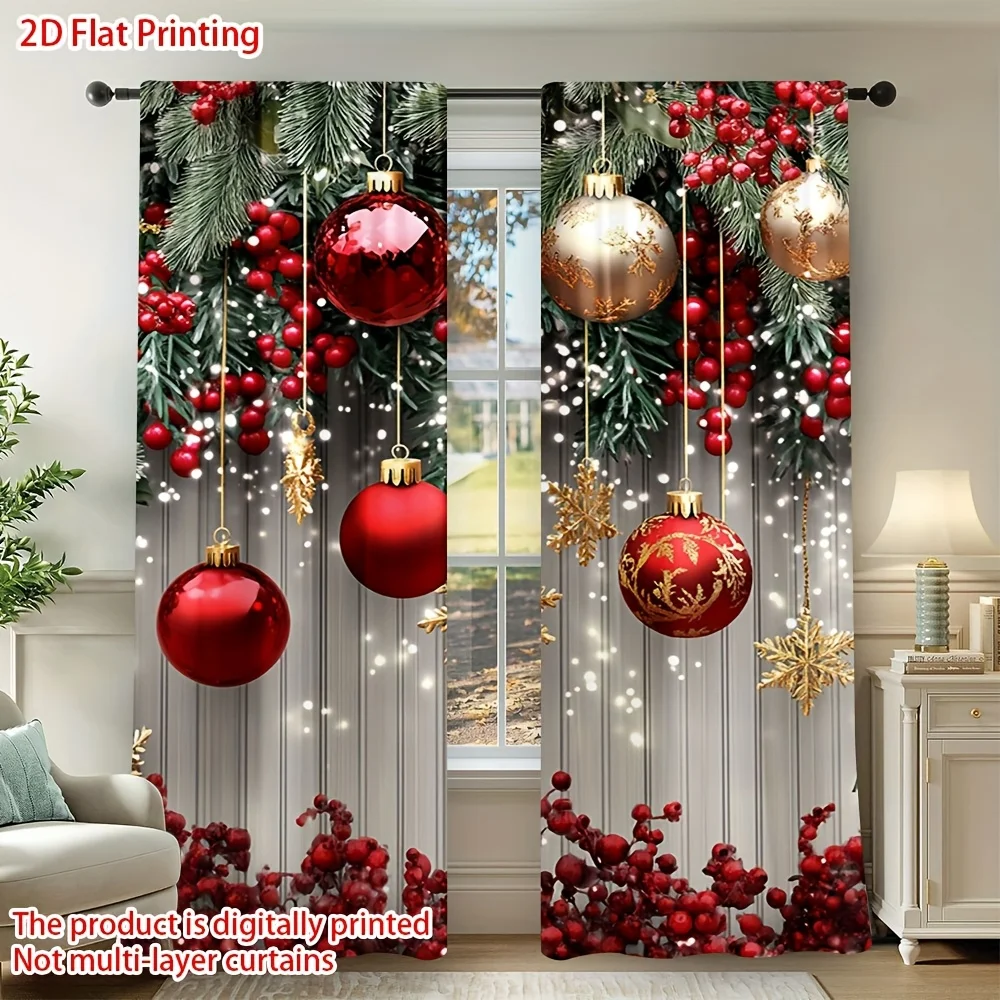Festive Christmas Garland Window Curtains Light Blocking Thermal Insulated Drapes 2 Panels