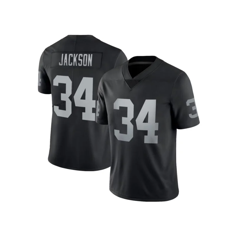 Men's #34 #24 Letter Embroidered Football Jersey Bo Jackson Raiders Player Rugby JerseyTraining Wear Soccer Uniform For Adult