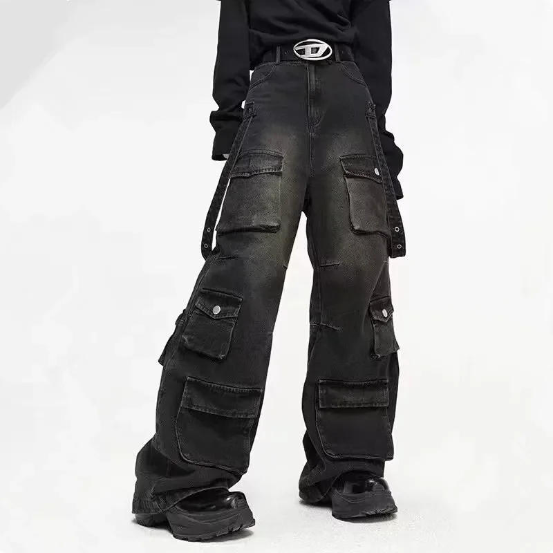 

Y2K Streetwear Multiple Pockets Baggy Cargo Jeans Pants For Men Clothing Vintage Loose Women Denim Trousers Pantalon Homme