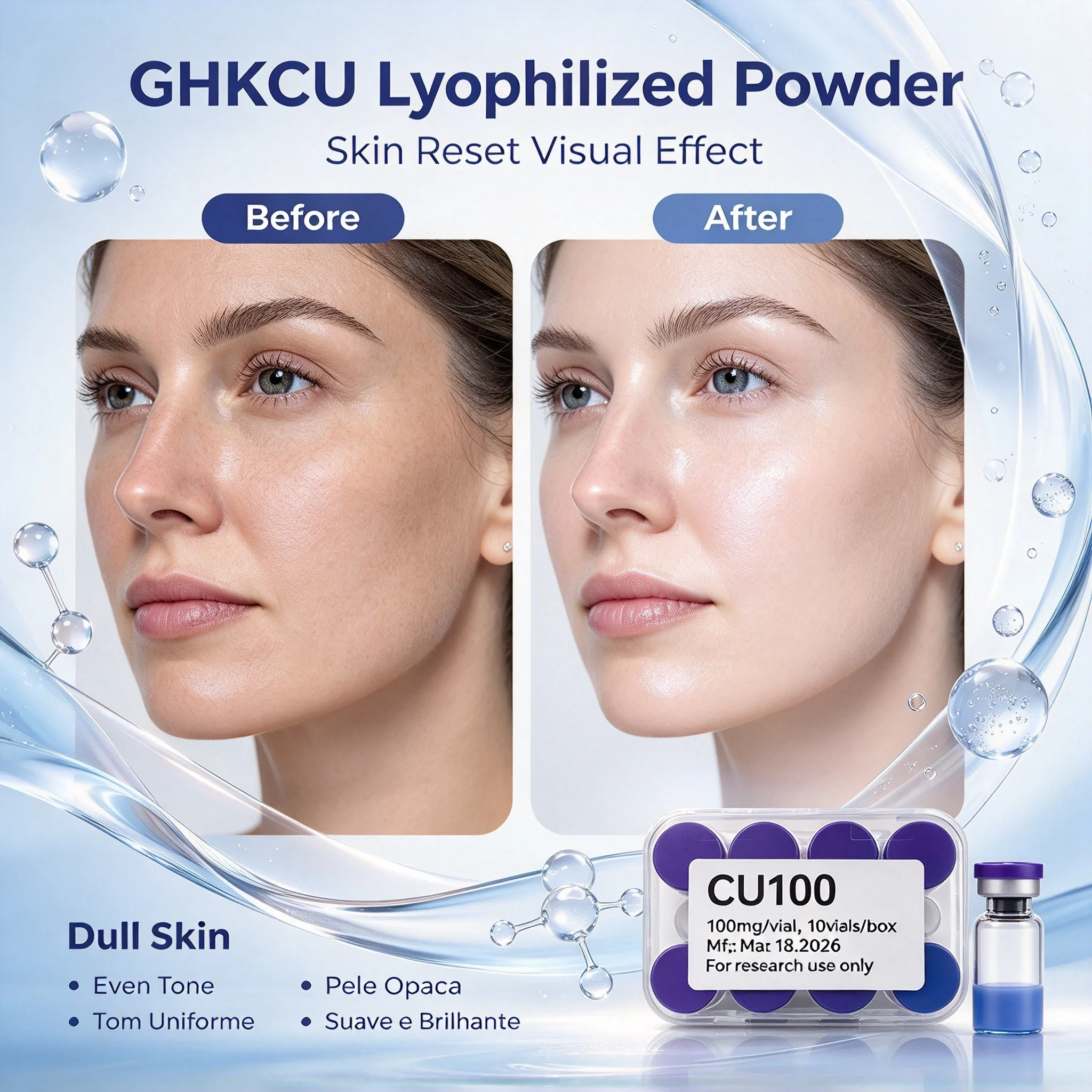 GHKCU Lyophilized Powder Vial Set,Hydrating Facial Essence,Freeze-Dried Powder,Random Cap Colors,Date Subject to Actual Goods