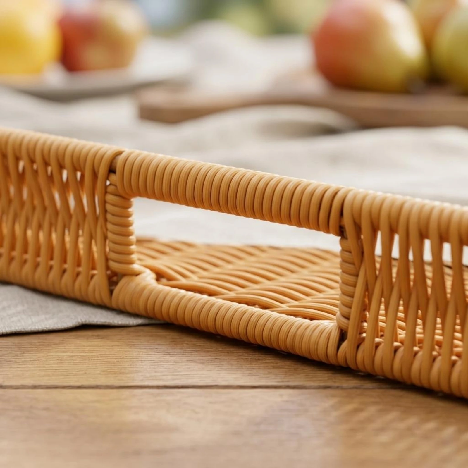 Faux Rattan Tray Long-Lasting Woven Tray Rectangular Basket Lightweight Household Piece Decorative