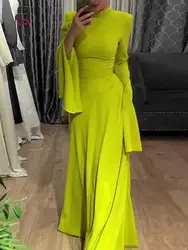 Yeezzi Weibliche Mode Rüschen Ärmel Einfarbig High-Neck Party Abend A-Line Kleid 2024 Neue Frühling Sommer Casual Maxi kleider