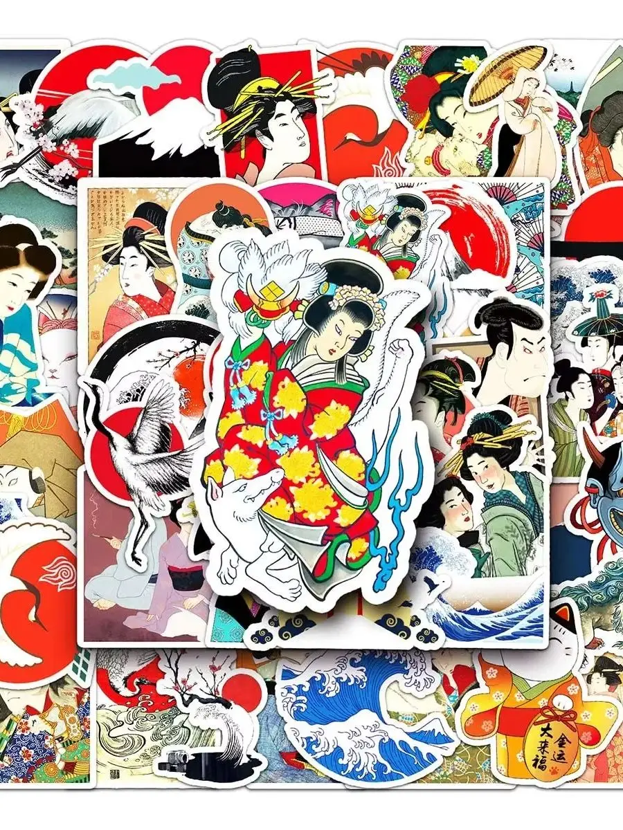 AliExpress GOGOTU 10/50pcs Japanese Ukiyo-e Art Sea Wave Stickers Aesthetic Decals Toys Graffiti Stickers Waterproof Skateboard Laptop Bicycle Car