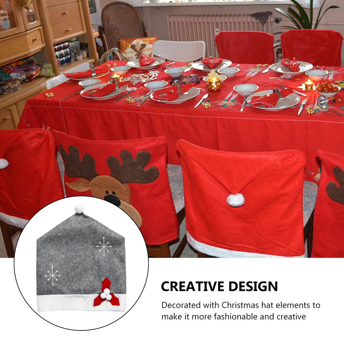 

1 шт., рождественский чехол для обеденного стула, шляпа Санта-Клауса, чехол на сиденье, креативный чехол на спинку стула, Рождественский праздничный декор, моющийся, многоразовый