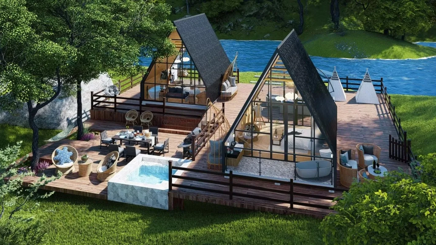 Triangle A Frame Portable Cabin House Modular Tiny Home Wooden Villa Luxury Outdoor Living