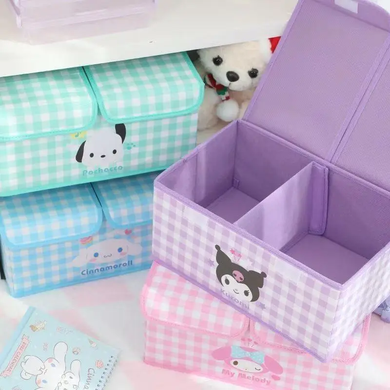 Cartoon Sanrio Hello Kitty Kuromi My Melody Storage Box Dormitory Underwear Double-cover Partition Storage Box Wardrobe Foldable