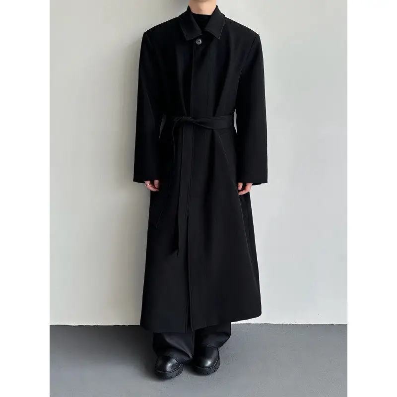 

New Chinese Sle Men's Windbreaker Jaet oulder Padded Single Button Spring Faion Long Coat Haome Youth Casual Wear