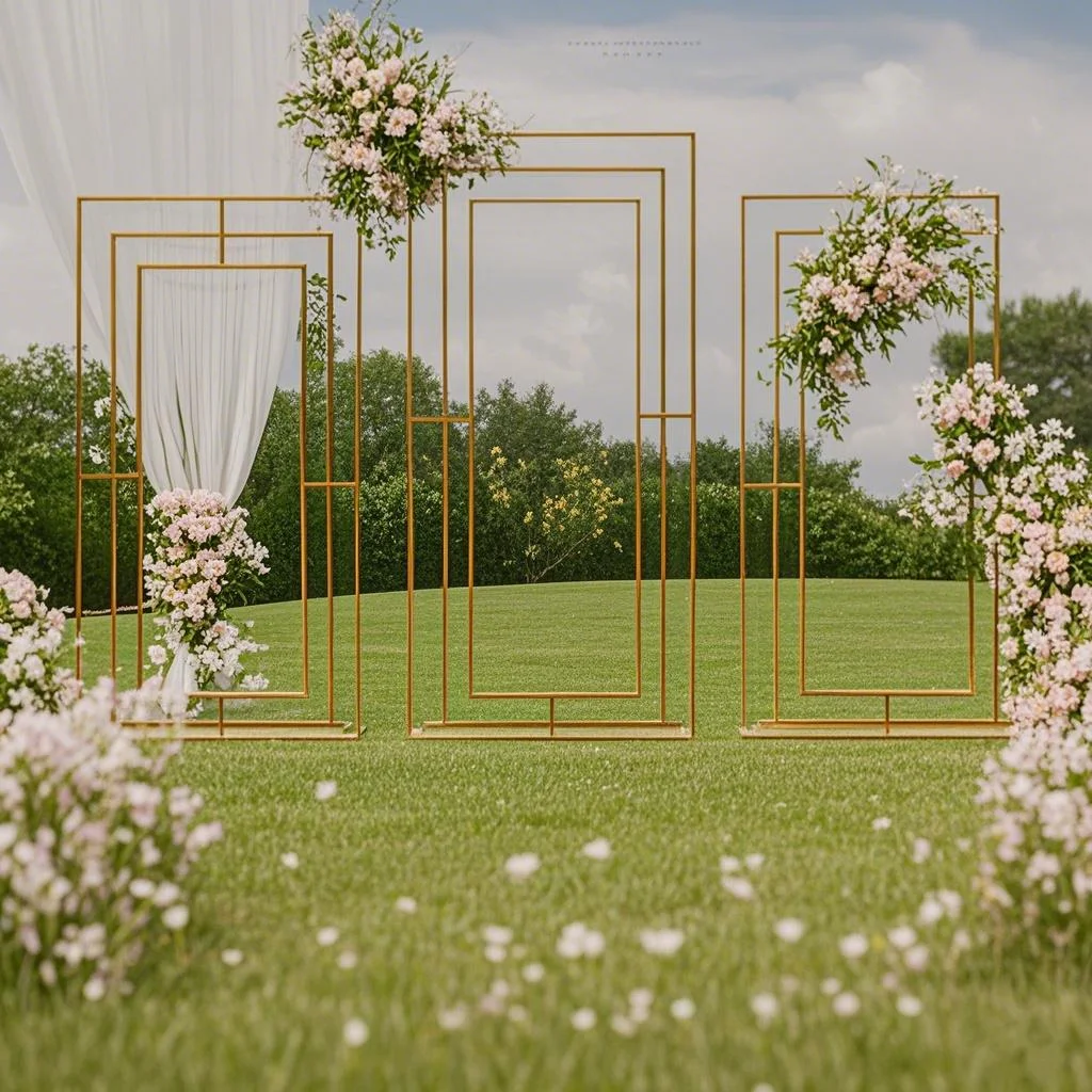 

Gold-Plated Wedding Arch Iron Screen Personality Square Line Simulation Flower Stand For Wedding Party Decoration DIY Props