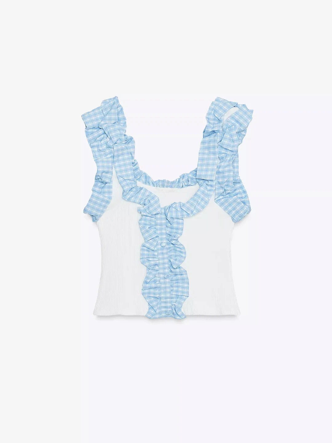 Bianco a quadretti ort Fit Csole da donna Top Color Blo Contrast Wood ain Summer Sweet Sle Materiale sottile traspirante