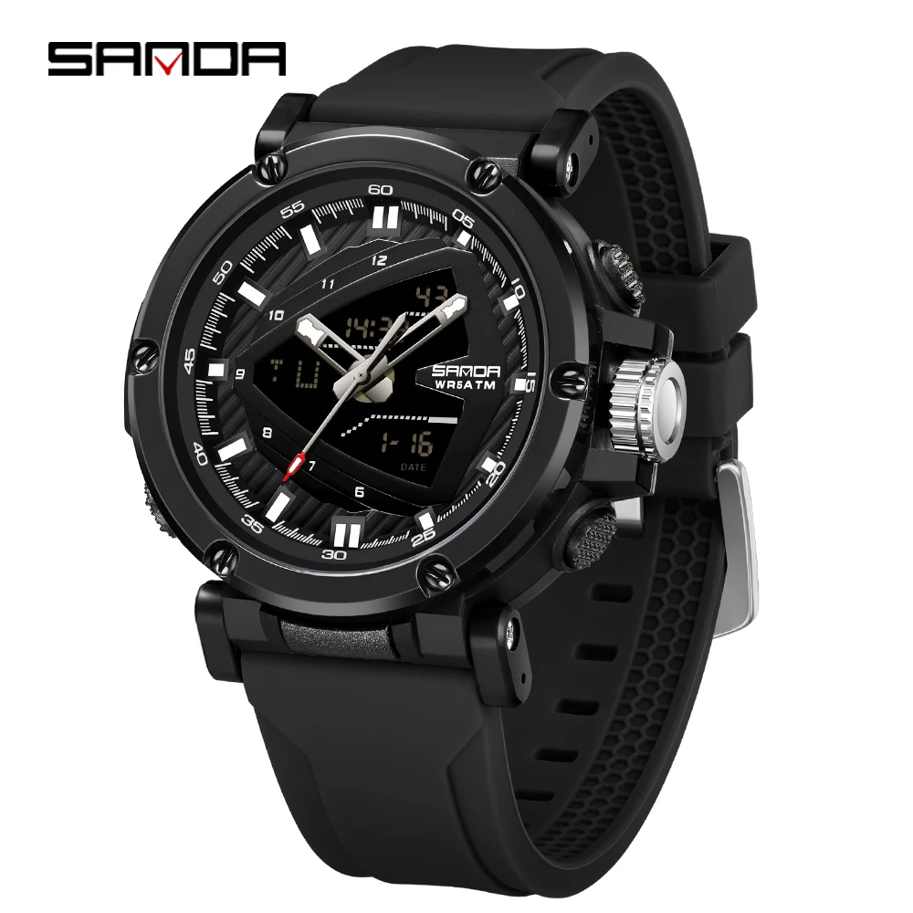 

SANDA Fashion Sports Watch Men Women Quartz Digital Dual Display Shock Water Resistant Stopwatch Wristwatch 11M9052