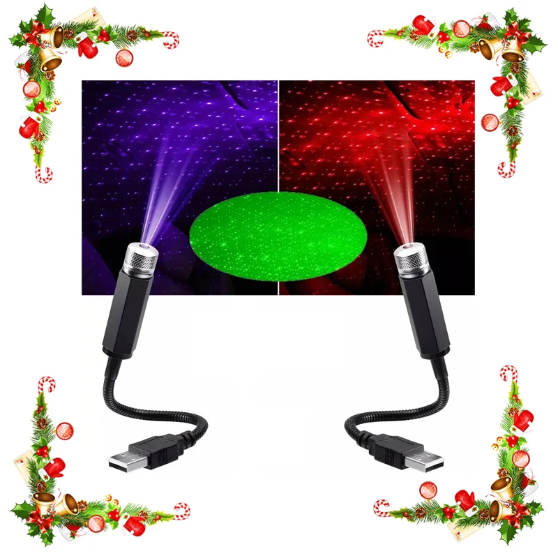 LED Mini Car Roof Star Night Light Projector Atmosphere Galaxy Lamp USB Decorative Adjustable for Auto Roof Room Ceiling Decor