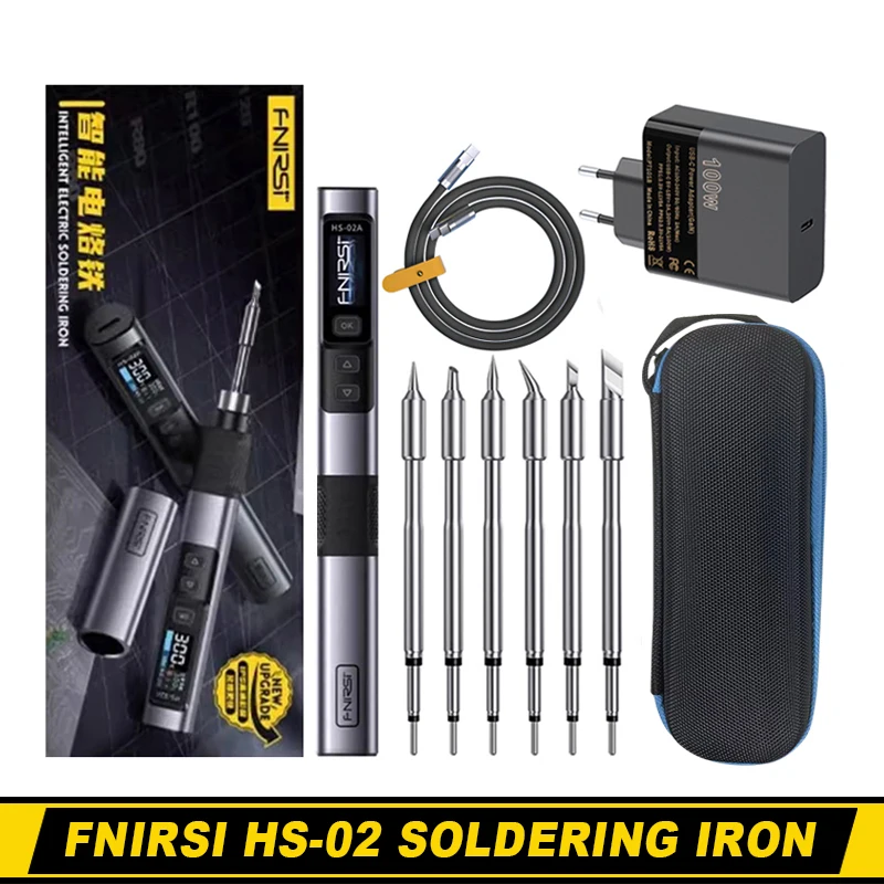 FNIRSI HS-02 Smart Soldering Iron IPS Color Screen Display Mini Soldering Rework Station with PD100W Power Supply Repair Tool