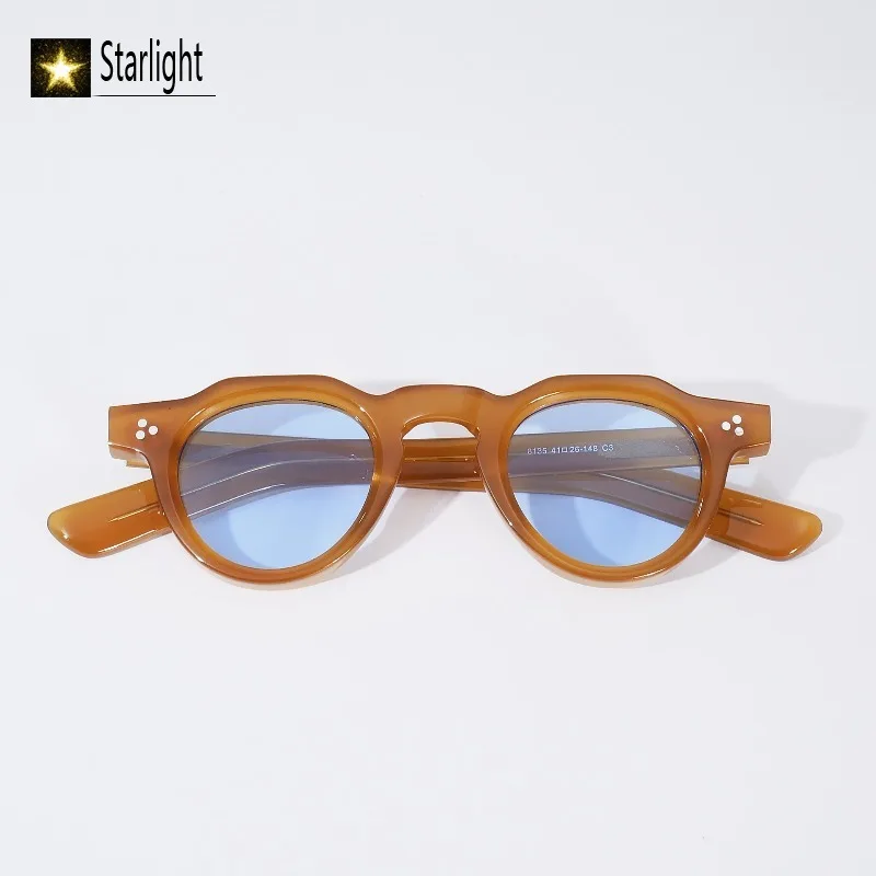 Thick Small Face High Quality Acetate Sunglasses Man Round Fashion Handcraft Men UV400 Outdoor Glasses Women Eyeglasses 135mm