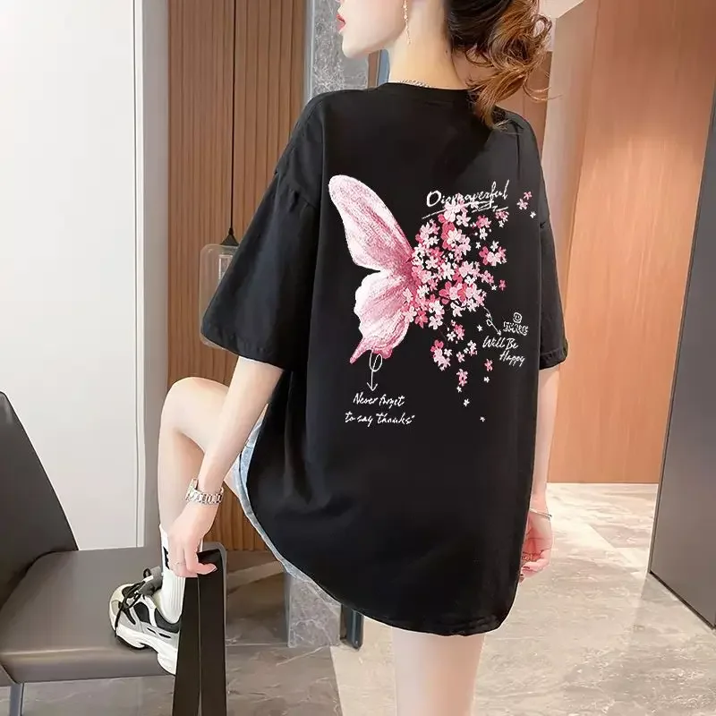 T-shirt a maniche corte da donna Top larghi da donna anni '90 Vintage con maniche Moda coreana Abiti giovanili Recensioni giapponesi Molti