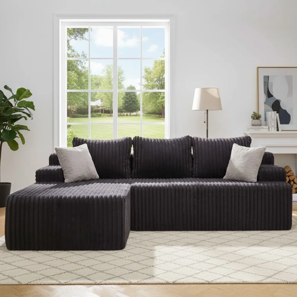 Modular L-Shaped Sectional Sofa with Memory Foam, Grey