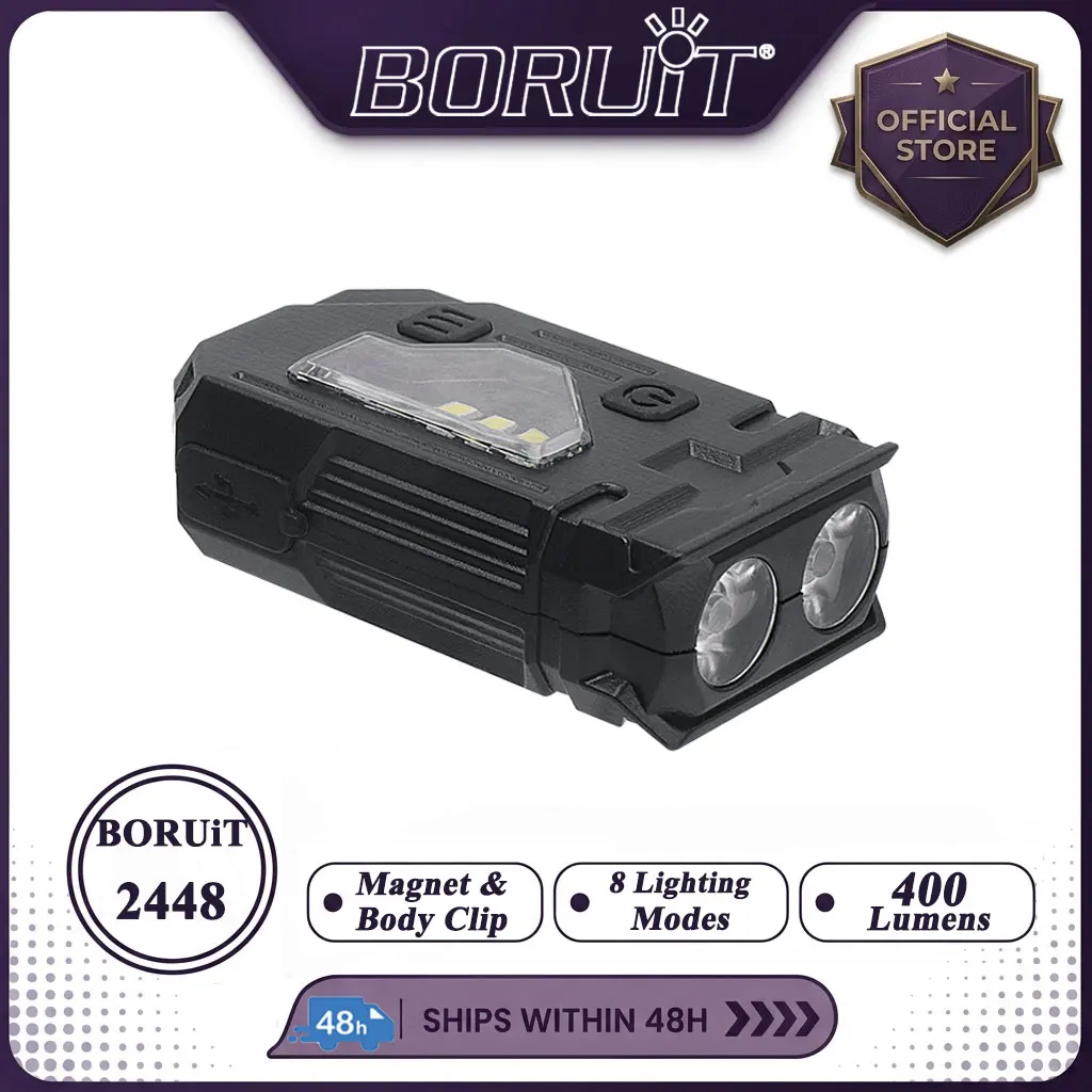 BORUiT Mini Keychain EDC LED Flashlight USB Type-C Rechargeable Work Light Torch with Magnet Waterproof Camping Pocket Lantern