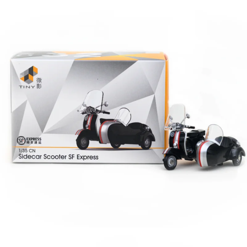 Tiny 1/35 SF EXPRESS Alloy Sidecar Scooter Model Simulation Toy Collection Gift Static Display Desktop Ornament