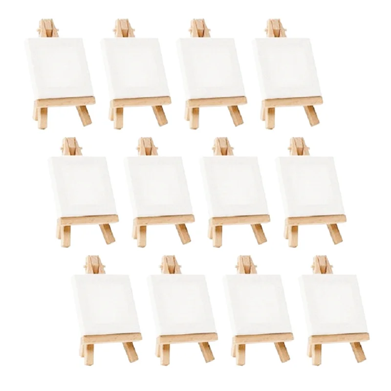 12Pcs Artists Mini Easel +3 Inch X3 Inch Mini Canvas Set Painting Kids Craft Diy Drawing Small Table Easel for