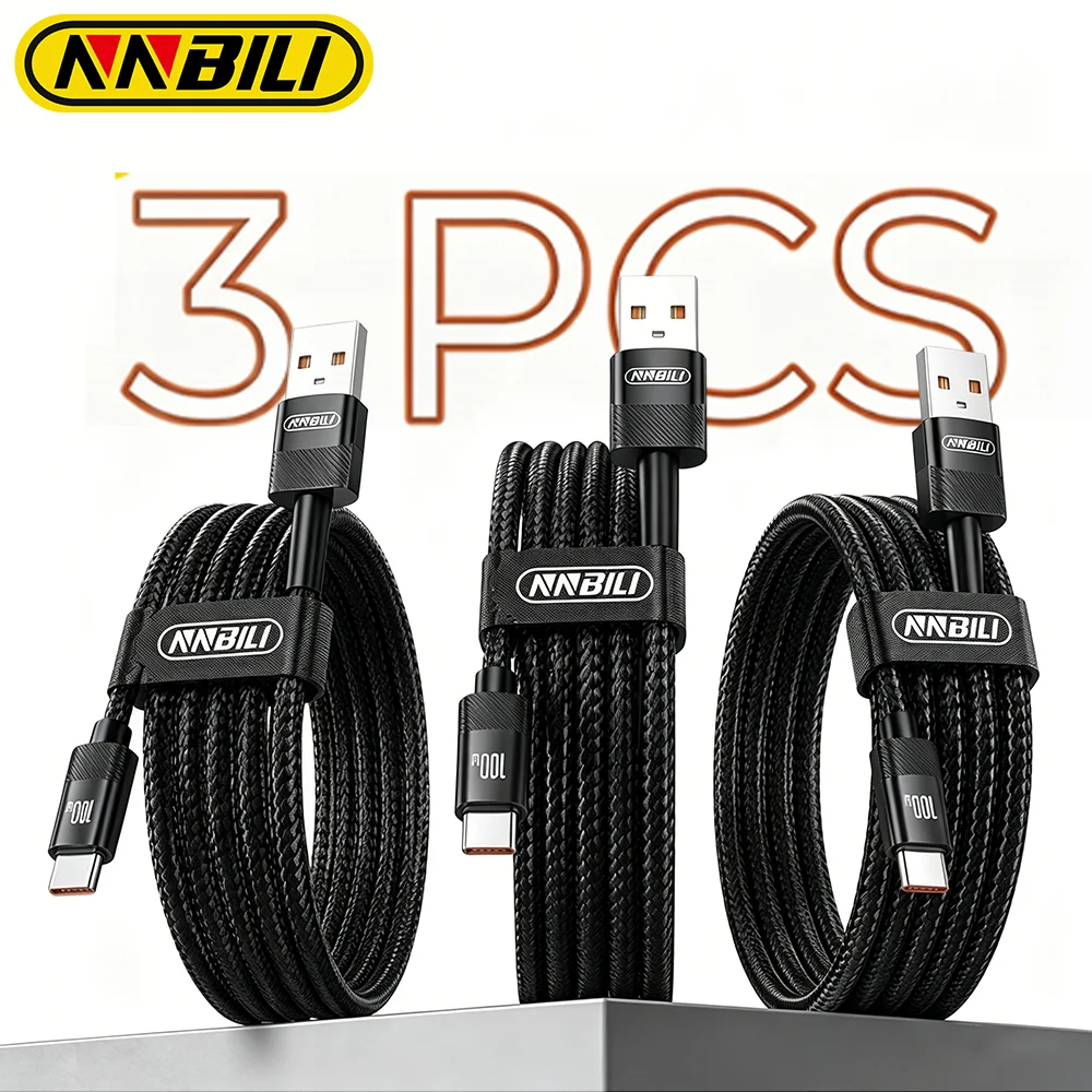 NNBILI 3pcs 6A USB A To Type C Cable For Xiaomi Samsung Fast Charging Cable For Macbook Pro Huawei Honor USB C Charger Date Wire