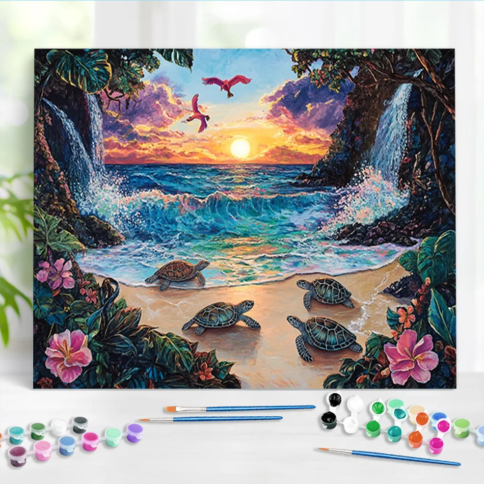 

RUOPOTY Picture With Numbers Seaside Scenery Acrylic Paint Paintings For Beginner on Canvas Digital Painting Coloring By Numbers