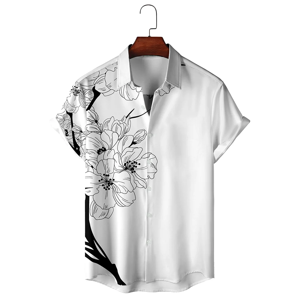 Men\'s Casual Shirts Women\'s Fresh Floral Pattern Print Design Fashionable Seaside Short Sleeve Shirts Button Ups