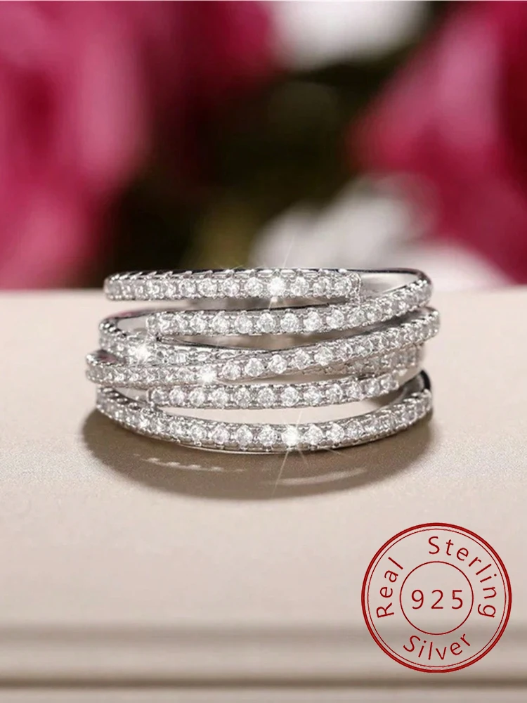 925er Sterlingsilber, klassischer Retro-Linewrapping-Zirkon-Ring für Damen, Verlobung, Hochzeit, Luxus-Mode, hochwertiger edler Schmuck