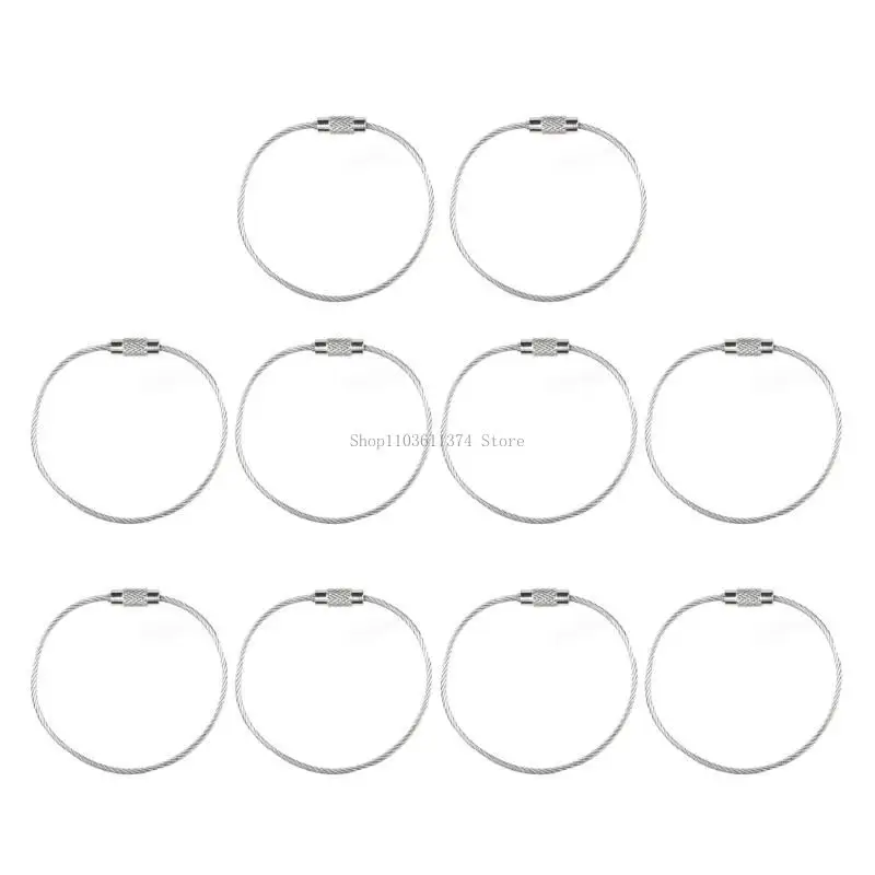 

10 Pcs Stainless Steel Wire Keychains Luggage Label Loop Cables Rings Loop