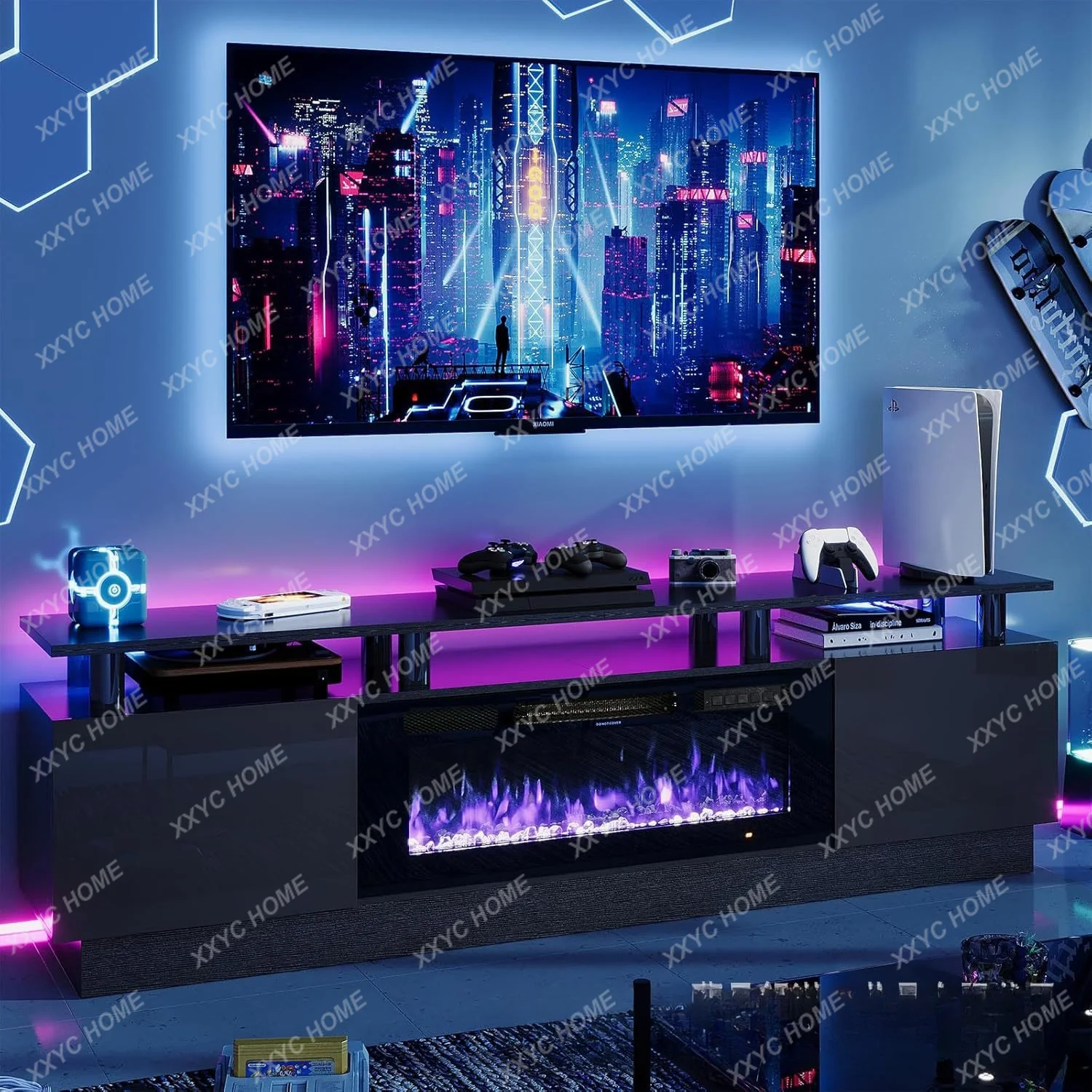 Living room furniture simulation flame TV cabinet wooden fireplace TV cabinet live fireplace household audio-visual cabinet