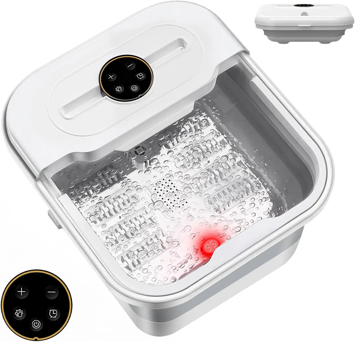 

Collapsible Foot Spa Bath Massager with Heat, 8 Rollers & Bubble Function for Relaxation