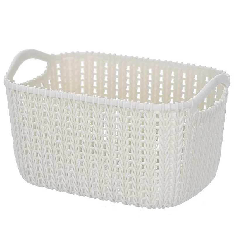 2pcs Imitation Rattan Storage Basket, Tabletop Small Storage Basket, Plastic Sundries, Snacks, Bathroom Washing Storage Frame