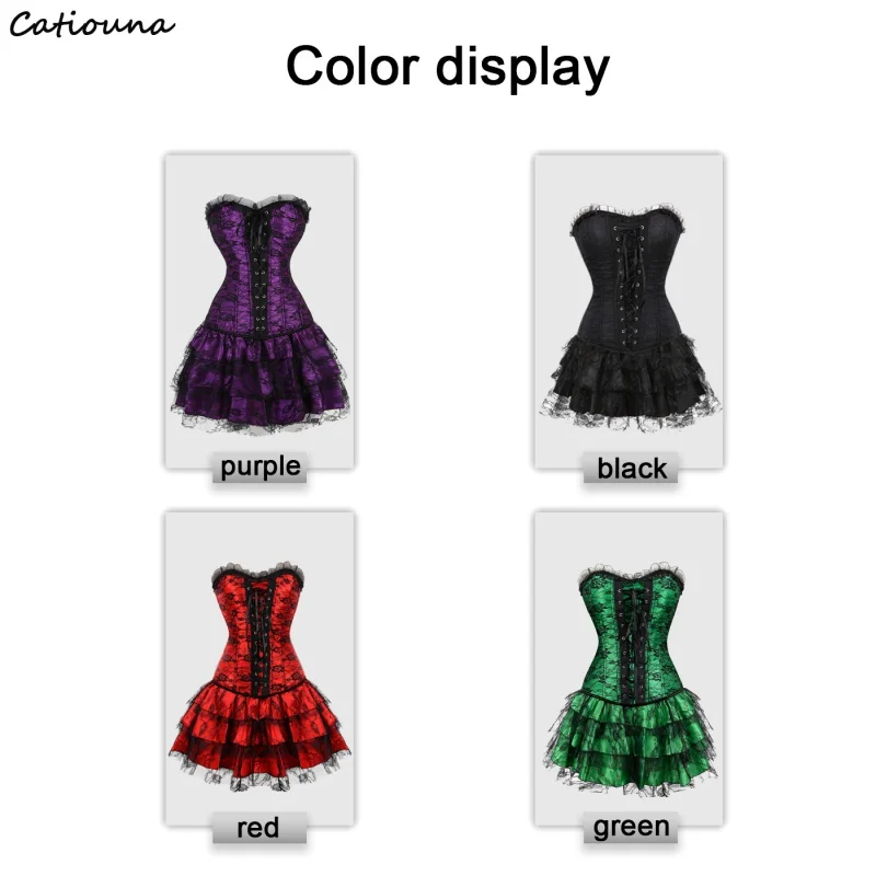 Sexy Corset for Women Plus Size Coustume Overbust burlesque Vintage Corset and Skirt Set tutu Corselet Bustier Victorian Gowns