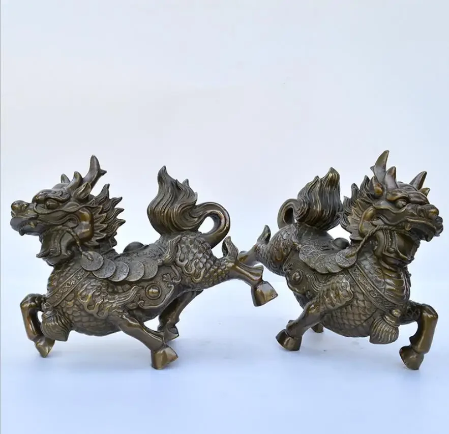 Metal crafts antique copper business office desktop decoration copper Kirin pair of ornaments