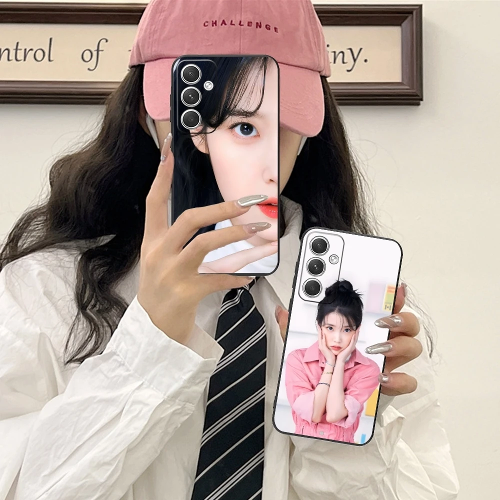 KPOP IU Lee JiEun Mobile Cell Phone Case for Samsung Galaxy S24 S23 S22 S21 S20 S10 S9 Plus FE Ultra Lite Black Cover Shell