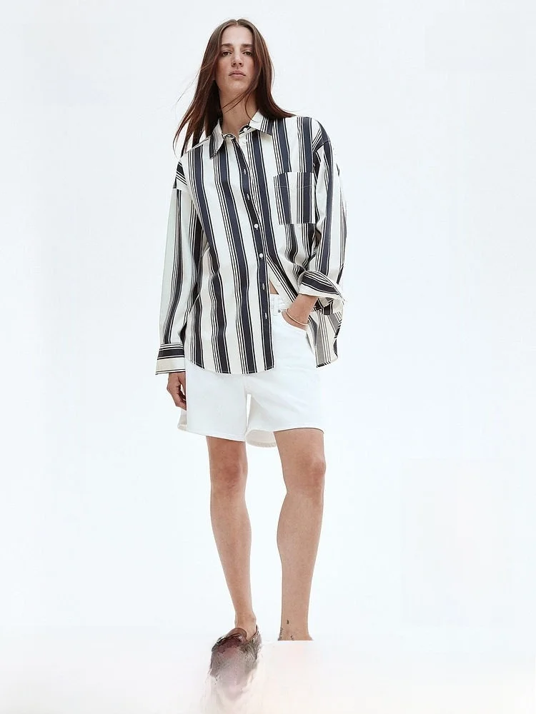 

H&M Женский irt Spring Faion Soft Loose Long Sve Silk irt 290898 Хлопок 00% Regular Thin Long Sve