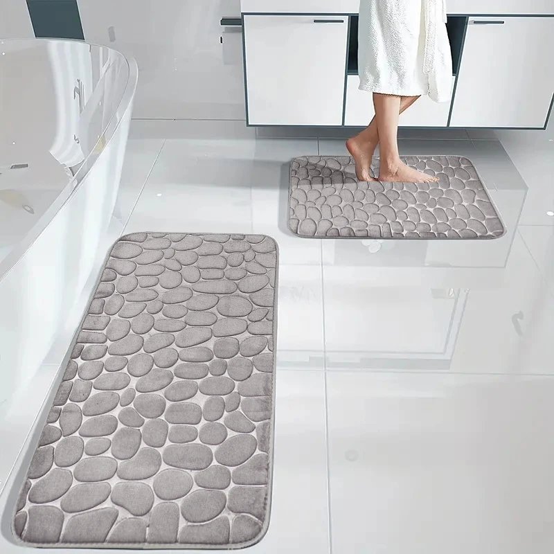 Large Bathroom Mat Soft Absorbent Pebble Foot Mat Anti Slip Bath Mat Bedroom Balcony Carpet Entrance Floor Mat Long Kitchen Mat