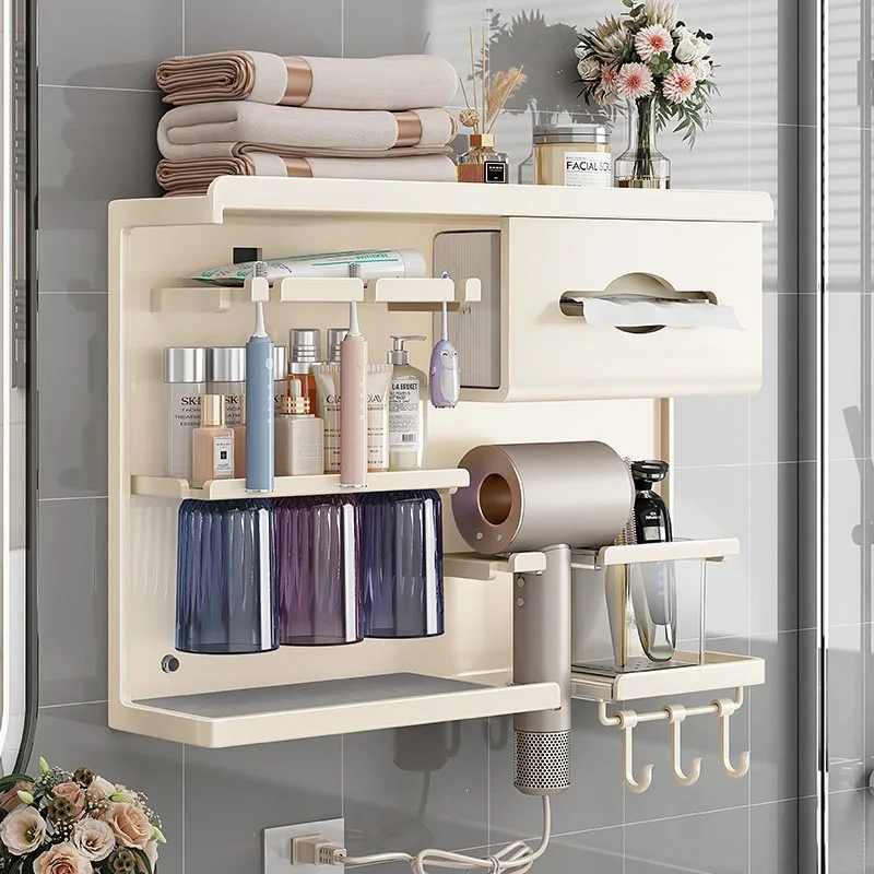 Wall-Mounted Drill-Free Bathroom Organizer for Toothbrushes And Rinsing Cups Modern Simple Style Plastic Storage Rack for Toilet