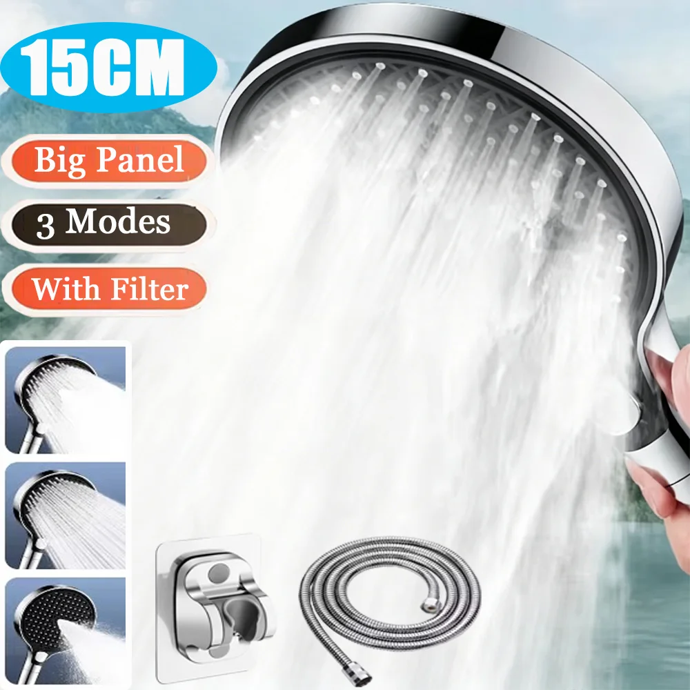 

Модернизированная душевая лейка с 3 режимами, увеличенным напором, большой панелью 150 мм, высоким давлением, большим потоком воды, фильтрацией и очисткой воды