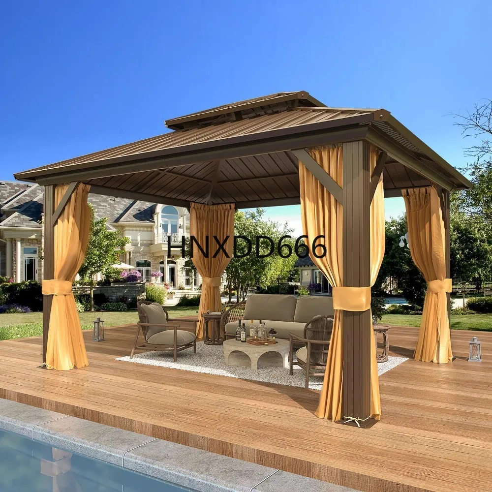 

10' x 12' Hardtop Gazebo, Aluminum Frame with Galvanized Steel Double Roof, Permanent Outdoor Metal, Gazebos