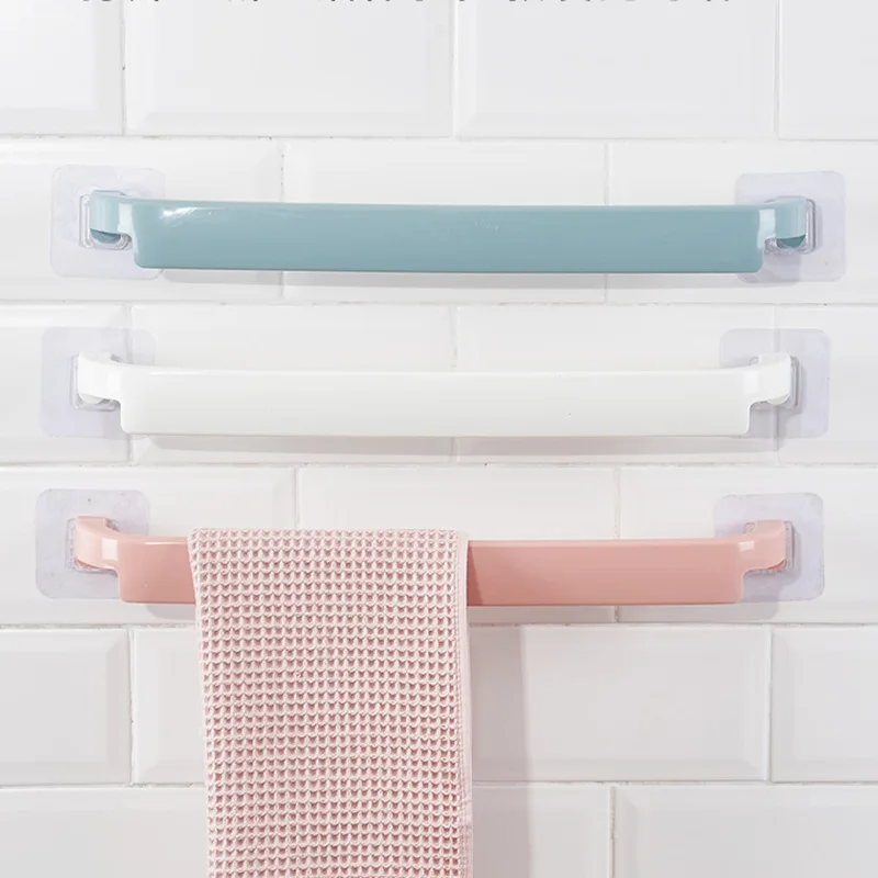 Bathroom Towel Rack Paste Free Punching Single Rod Towel Rack Thickened Towel Rod Kitchen Rag Rack Wholesale