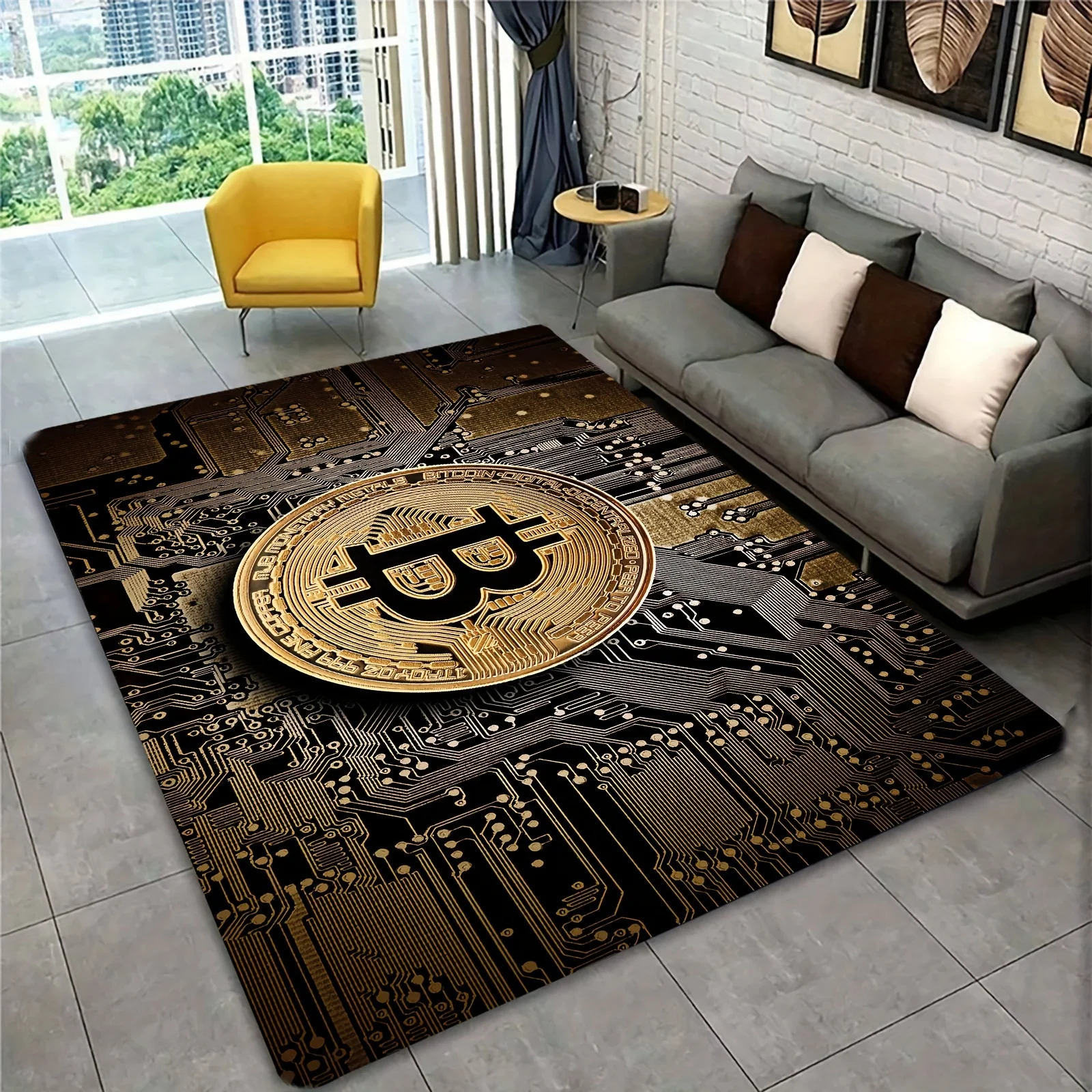 Bitcoin Pattern Area Rug, Non-Slip Mat for Kids' Room, Living Room, Bedroom, Game Room, Entryway, Bathroom, Home Decor