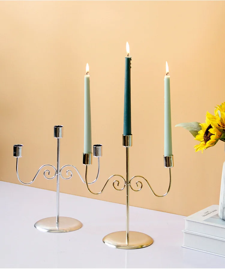 10pcs Simple European Three Head Metal Candlestick Iron Candle Stick Christmas Wedding Romantic Candles Holder Decoration