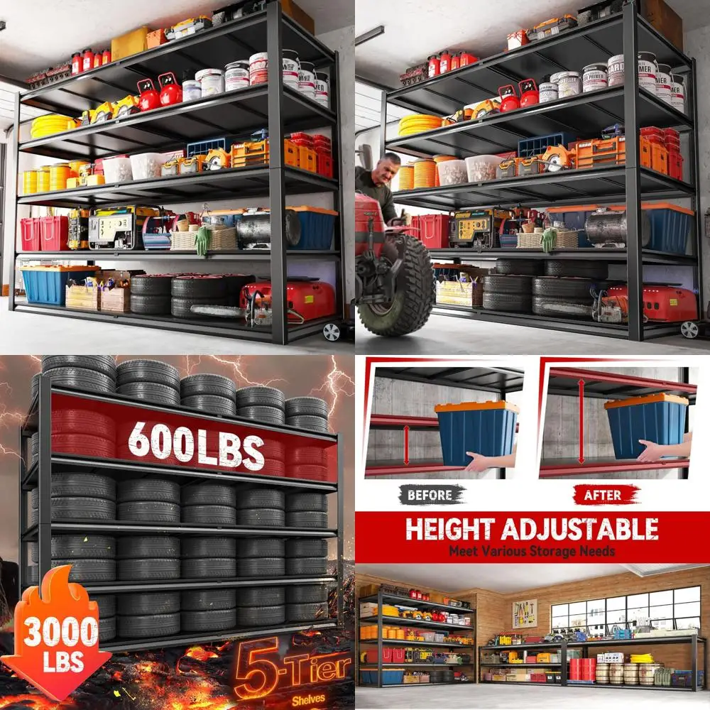 

Heavy Duty Adjustable Metal Storage Shelves for Warehouse, 5 Tier Unit, Holds Up to 3000LBS