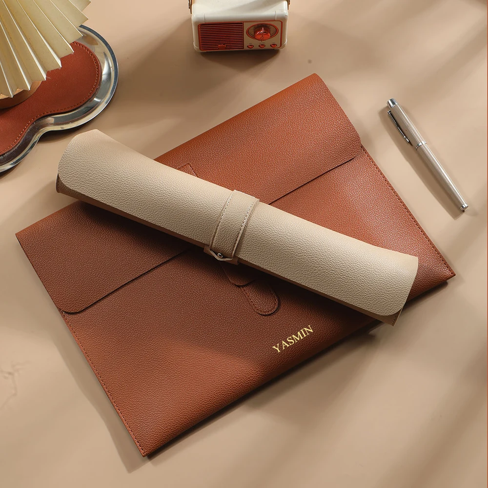 Business PU Leather A4 Document Bag Personlized Wholesale Luxury 13 Inch Laptop Bag Custom Name Office Storage Bag Folder Sleeve