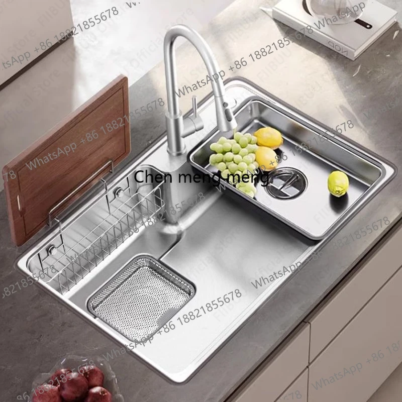 Multifunctional Kitchen Sink Single Vegetable Bowl 304 Stainless Steel Thickened Handmade Sink Wash/Cut/Drain in One Full Set