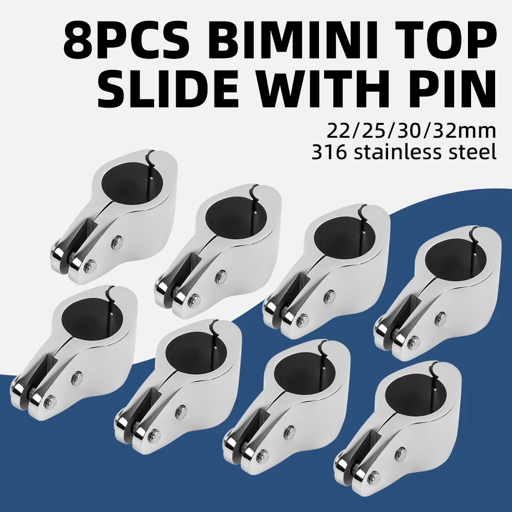 8 Pcs Set 22mm 25mm 30mm 32mm 316 Stainless Steel Bimini Top Jaw Slide Fittings Marine Boat Hardware Accessories
