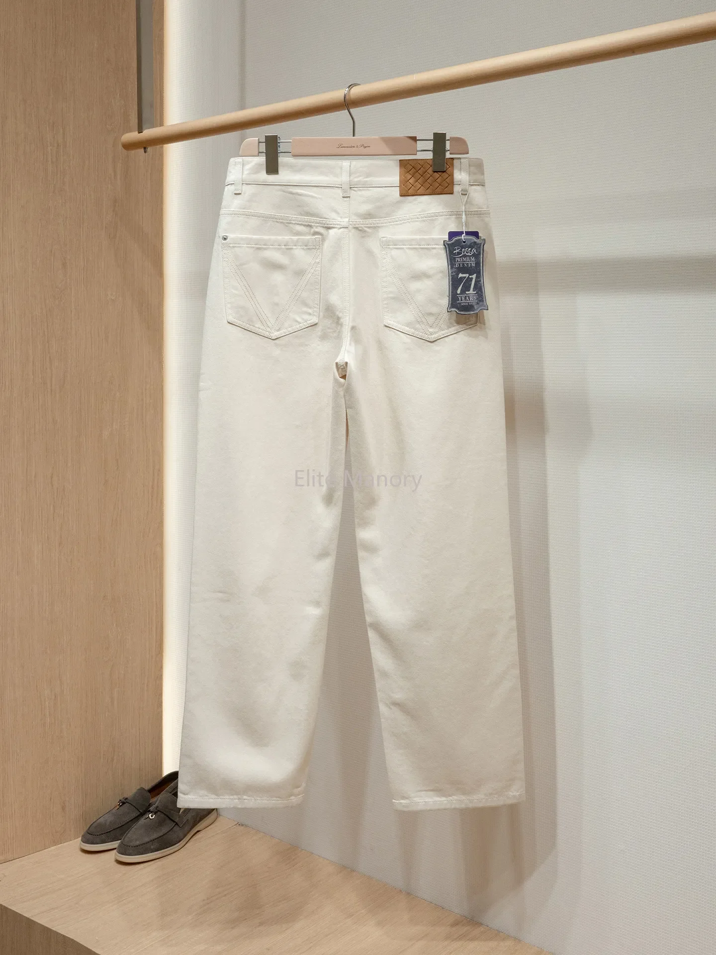 [Turkish Fabric] 14 ounces washed cotton denim loose straight white jeans