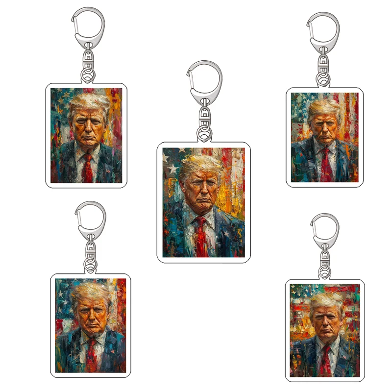 Anime Trump Oil Painting Style Acrylic Friends Gift Girl Pendant Fans Jewelry Cute Creative Keychain Fashion Key Ring Bag Charm