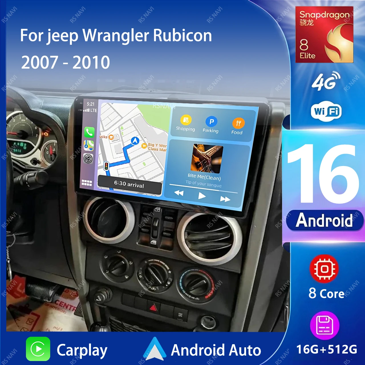 Radio Multimedia para Auto con Pantalla 2K y Android 16 Carplay para Jeep Wrangler Rubicon 2007 - 2010, Autoradio 2 DIN con Wifi